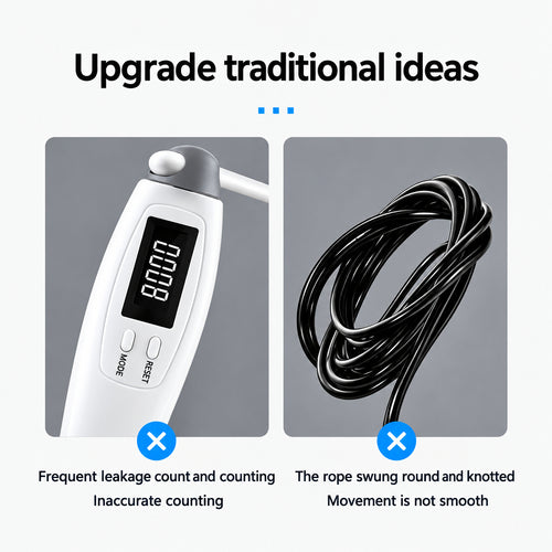 Smart AirRope digital counter vs a tangled traditional jump rope