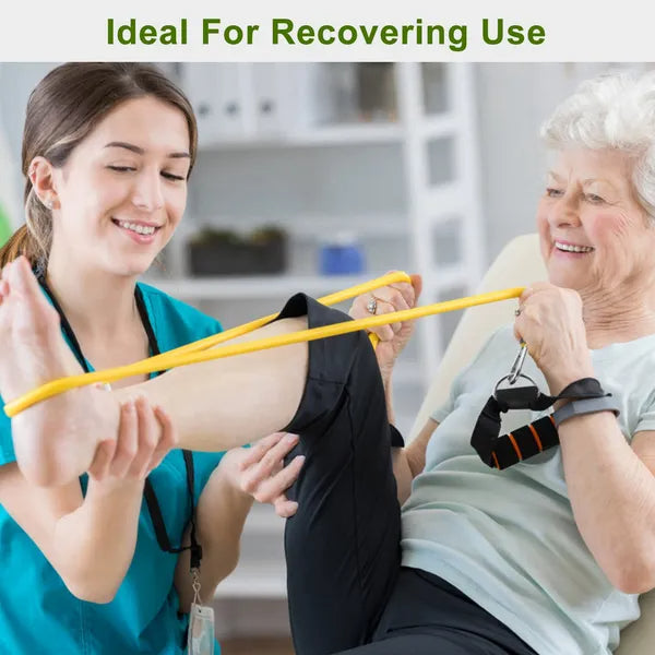 Using the resistance band set for recovery and rehab exercises