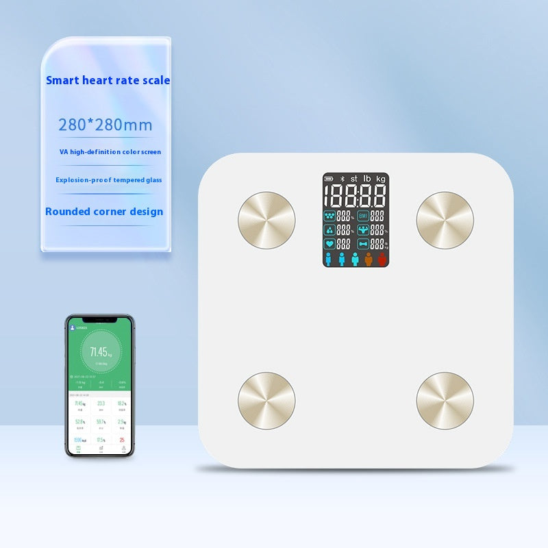 White AuraSync smart scale paired with the phone app