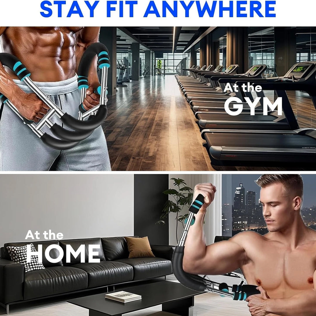 Man training with the Flex Grip trainer at the gym and at home