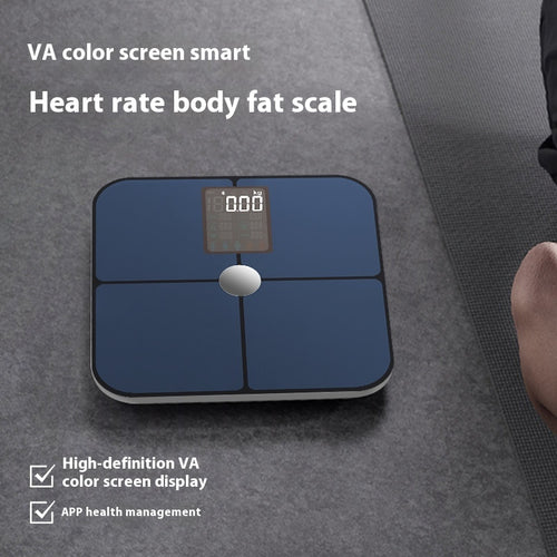 AuraSync smart body composition scale in navy with VA color display