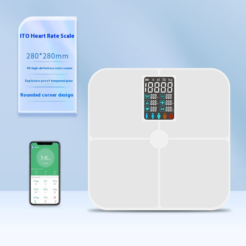 White AuraSync scale with app showing body composition data