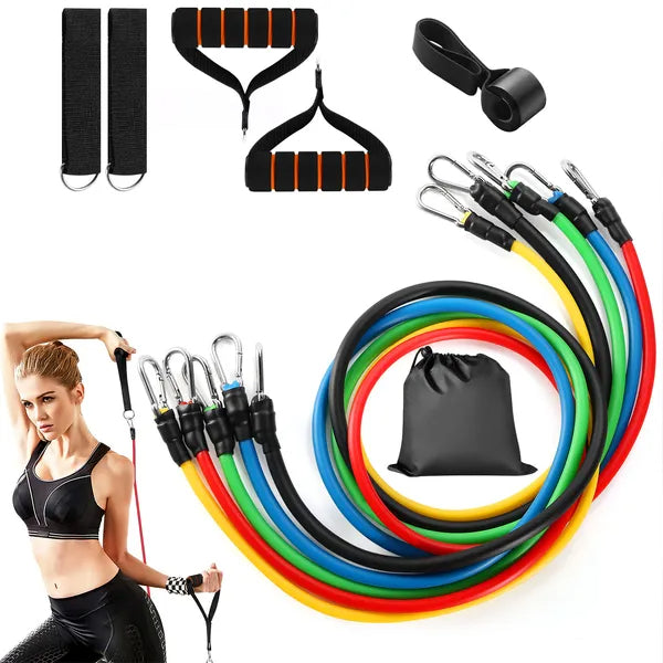 11-Piece Resistance Band Set — complete kit with stackable bands, handles, ankle straps and door anchor