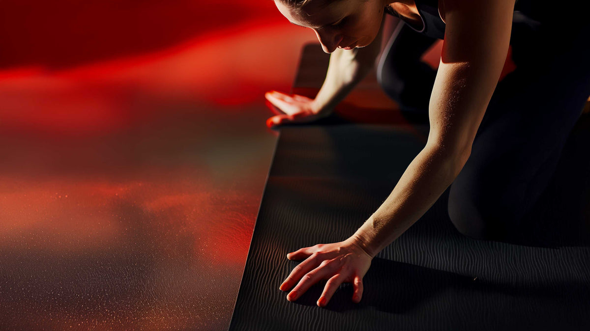 Woman stretching on a yoga mat — Young Blood home training